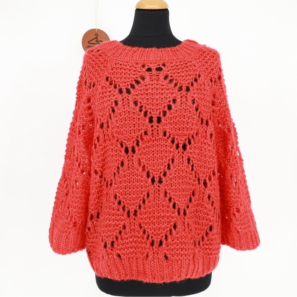Lovers + Friends Open Weave Three Quarter Sleeve Pullover Cut Out Motif Sweater